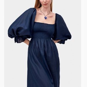 Sleeper Atlanta 100% Linen Dress in Navy Blue Size M